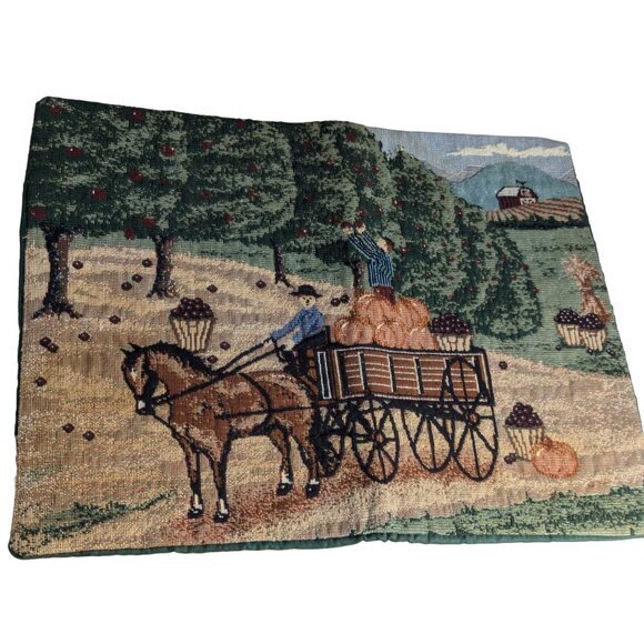 Vintage Harvest Placemats Set of 4 Pumpkin Patch Scene 16" x 12" Horse and Buggy - Picture 8 of 8